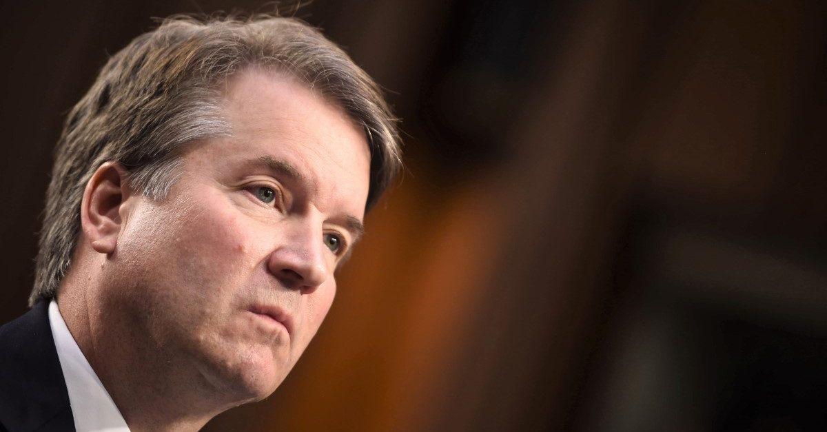 US Supreme Court nominee Brett Kavanaugh listens during the first day of his confirmation hearing in front of the US Senate on Capitol Hill in Washington DC, on September 4, 2018. - President Donald Trump's newest Supreme Court nominee Brett Kavanaugh is expected to face punishing questioning from Democrats over his alleged attempted rape of Christine Blasey Ford.