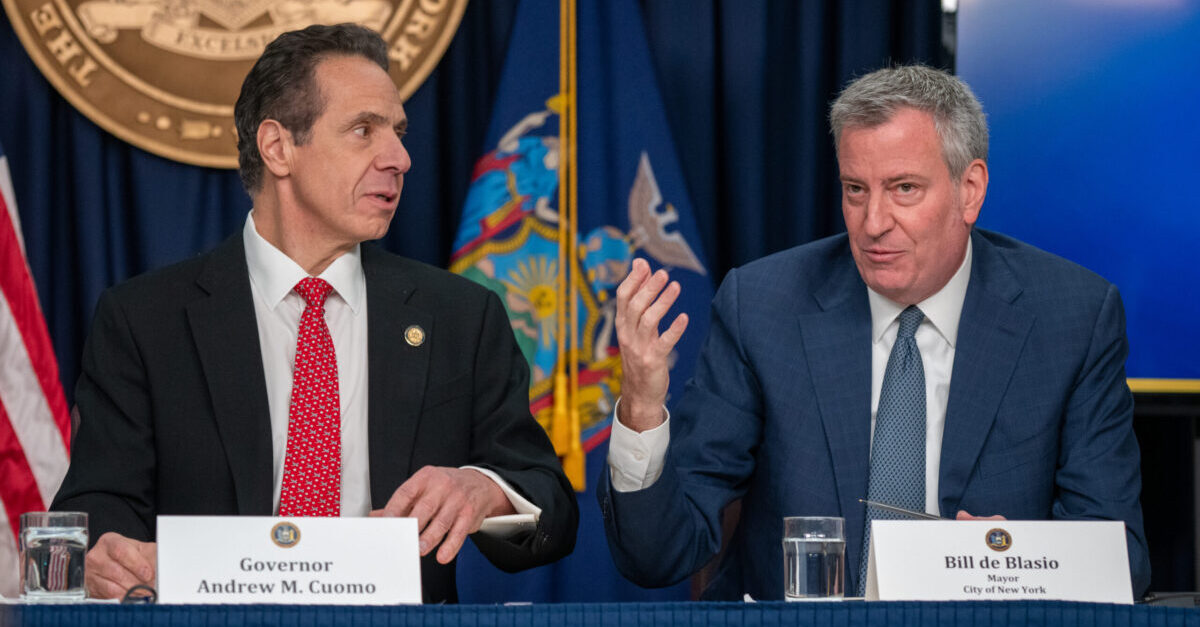 NEW YORK, NY - MARCH 2: New York state Gov. Andrew Cuomo and New York City Mayor Bill DeBlasio speak during a news conference on the first confirmed case of COVID-19 in New York on March 2, 2020 in New York City. A female health worker in her 30s who had traveled in Iran contracted the virus and is now isolated at home with symptoms of COVID-19, but is not in serious condition. Cuomo said in a statement that the patient "has been in a controlled situation since arriving to New York."