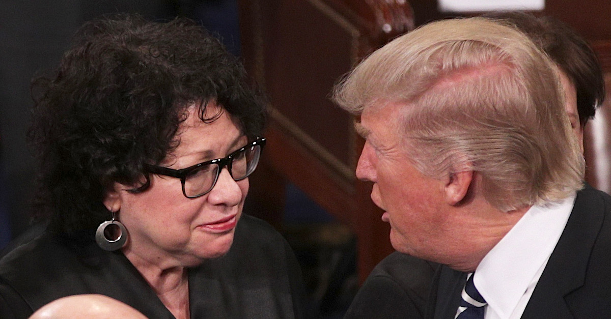 U.S. President Donald Trump and Supreme Court Justice Sonia Sotomayor on Feb. 28. 2017, when Trump addressed a joint session of the U.S. Congress in the House chamber of the U.S. Capitol in Washington, D.C. (Alex Wong/Getty Images)