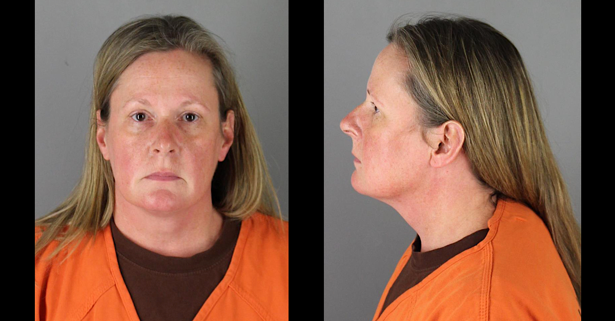 Former Brooklyn Center, Minn. police officer Kimberly Ann Potter appears in twin mugshots.