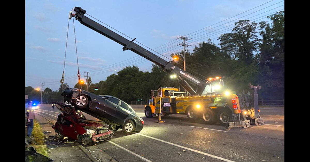 An image shows a deadly Tennessee car crash allegedly caused by Ethan Harris, 20.