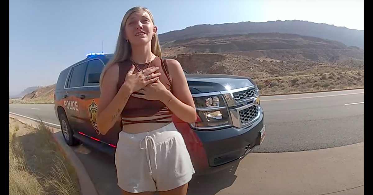 Gabby Petito appears in an Aug. 12, 2021 Moab, Utah police body camera video.