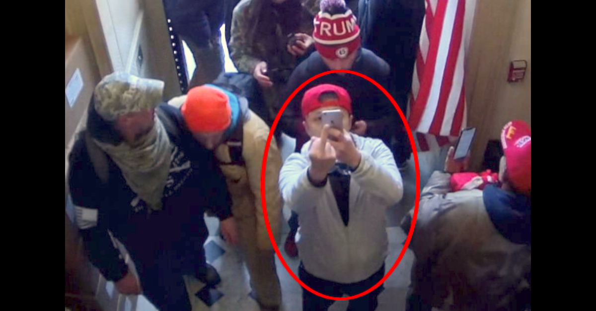 Surveillance images show Capitol siege defendant Mick Chan entering the U.S. Capitol on Jan. 6th.