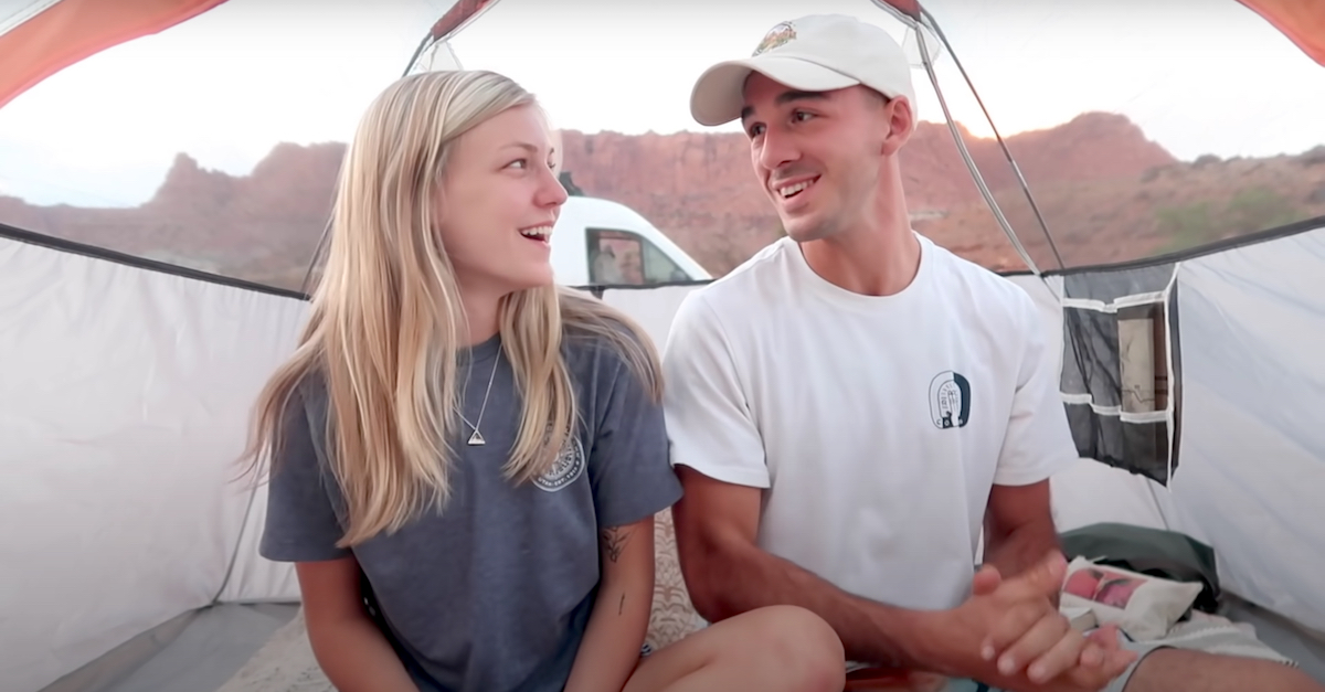 Gabby Petito and Brian Laundrie are seen speaking about their cross-country journey in a video posted to YouTube on Aug. 19, 2021. (Image via screengrab from Nomadic Statik/YouTube.)
