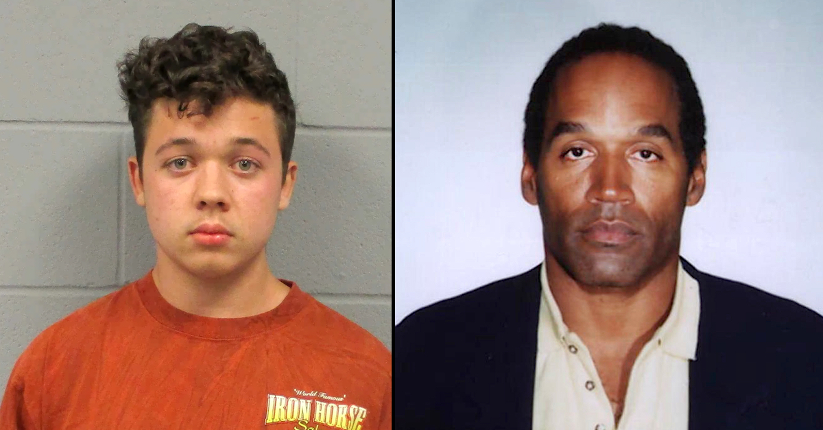 Kyle Rittenhouse and O.J. Simpson appear in separate mugshots.