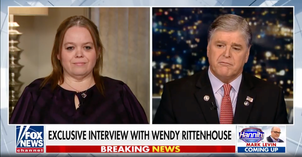 Kyle Rittenhouse's mother Wendy Rittenhouse appears alongside Sean Hannity on Fox News Channel on Thurs., Nov. 11, 2021. (Image via Fox News Channel screengrab.)