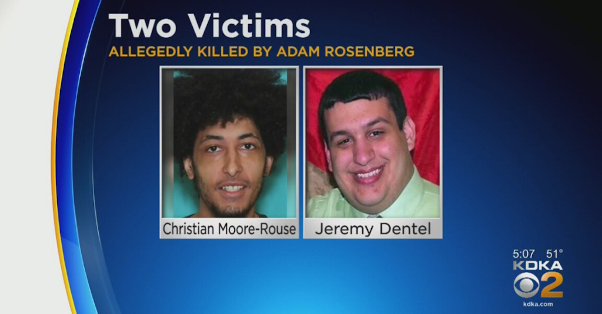 A screengrab from Pittsburgh CBS affiliate KDKA displays images of Christian Moore-Rouse and Jeremy Dentel.