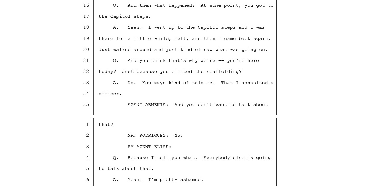 Transcript of a contested part of an interview between federal agents and Danny Rodriguez