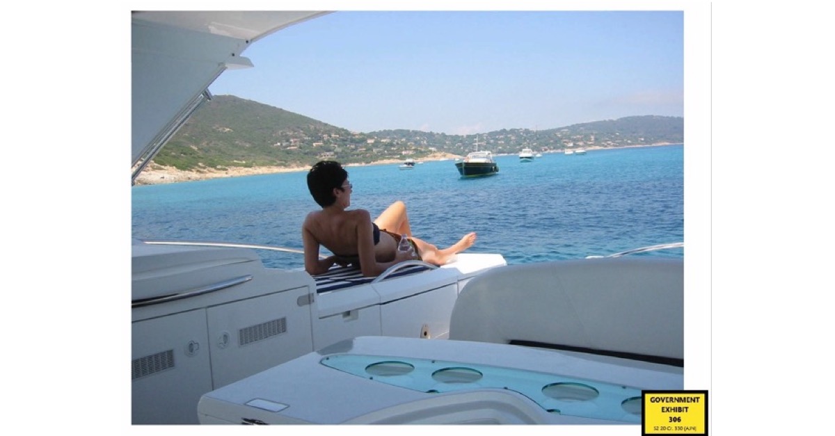 Ghislaine Maxwell is photographed on a boat