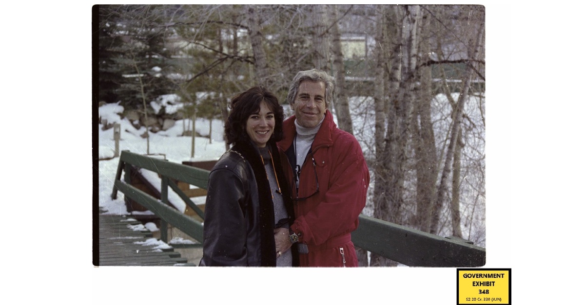 Ghislaine Maxwell and Jeffrey Epstein (red snow suit)