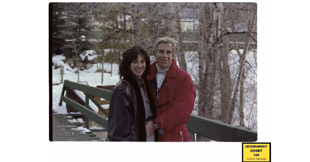 Ghislaine Maxwell and Jeffrey Epstein (red snowsuit)