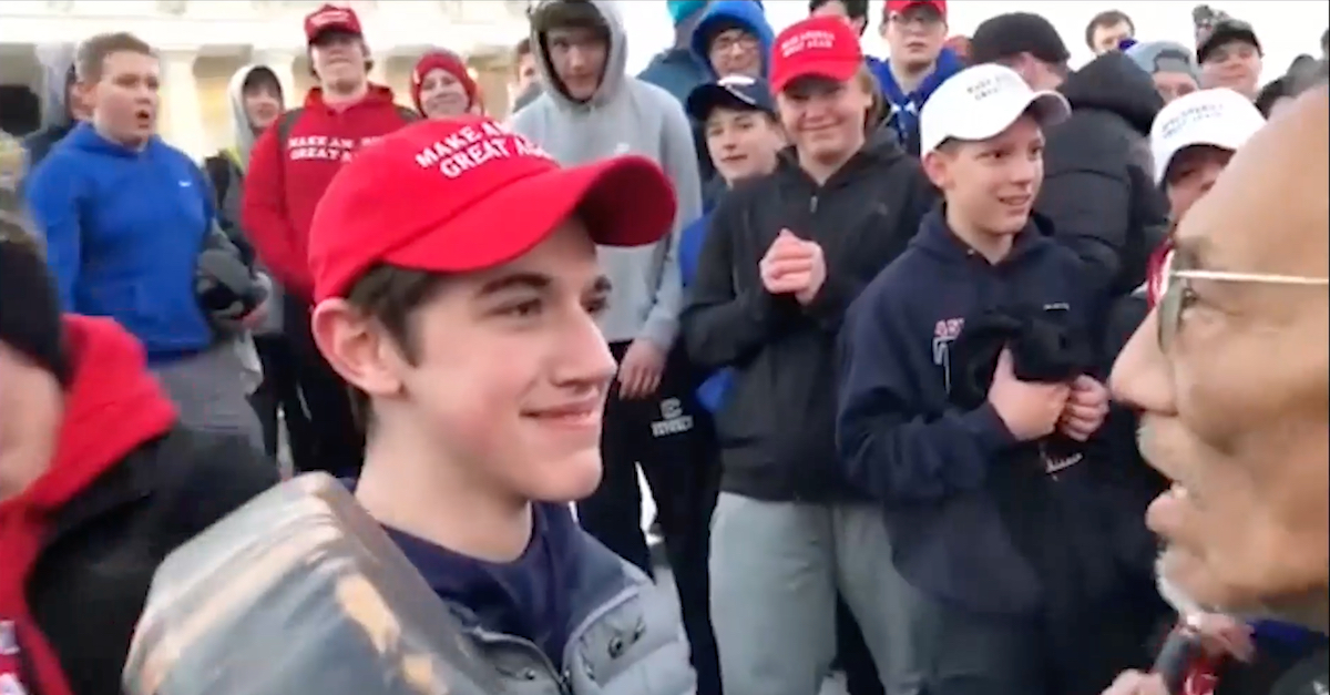 Nick Sandmann, who at the time was a Covington Catholic student, appears in a screengrab taken from a video filed as an exhibit in federal court.