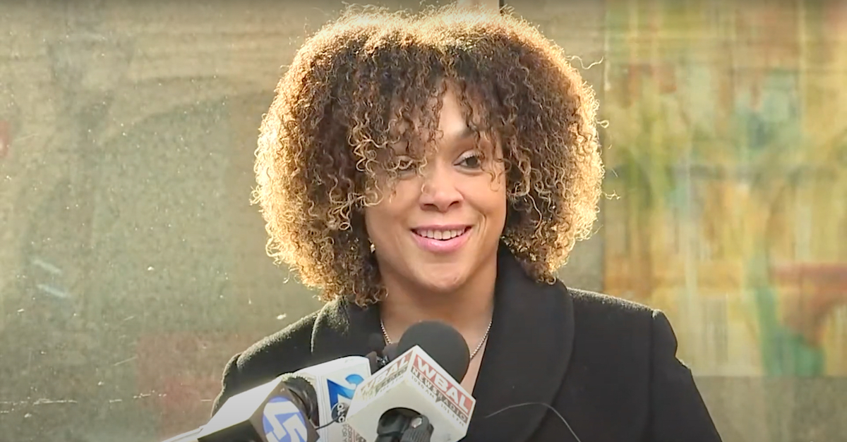 Marilyn Mosby speaks about a federal indictment filed against her. (Image via WMAR-TV/YouTube screengrab.)