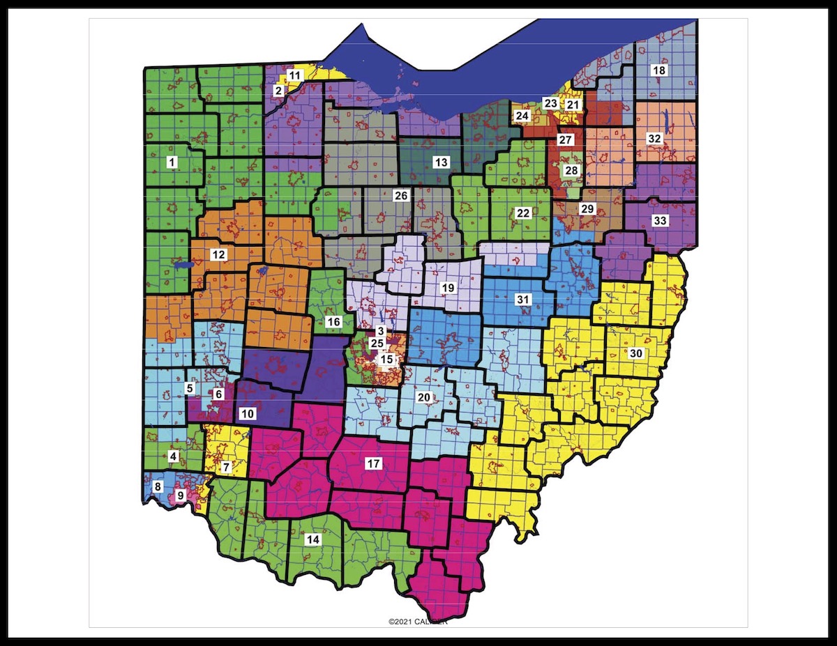 Ohio Senate districts are seen in a district map rubbished by the Ohio Supreme Court. (Image via the Ohio Redistricting Commission.)