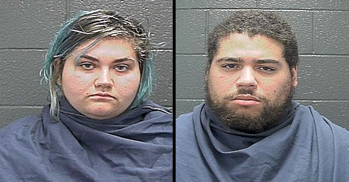 Sage Angel Rose Wright (left) and Christian Miguel Bishop-Torrence (right) appear in mugshots taken by the Wichita Co., Texas Jail.
