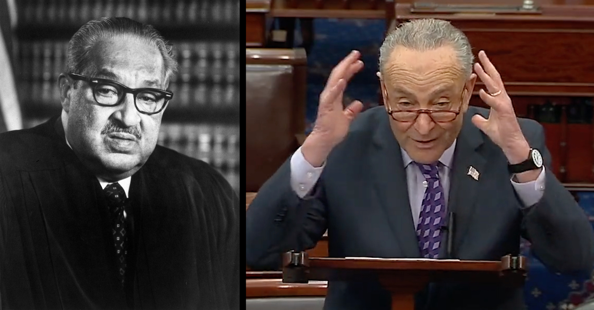 Justice Thurgood Marshall (left) and Sen. Charles Schumer (right). 