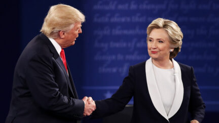 Donald Trump and Hillary Clinton debated at Washington University on October 9, 2016 in St Louis. (Photo by Win McNamee/Getty Images.)