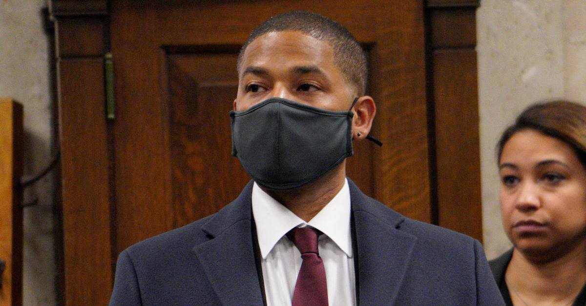 Actor Jussie Smollett appears at his sentencing hearing Thursday, March 10, 2022 at the Leighton Criminal Court Building. (Image via Brian Cassella/Pool/Chicago Tribune.)