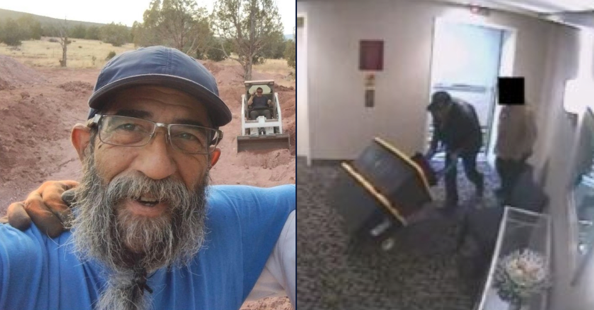 Edward Vallejo in a selfie submitted by his lawyer in support of a request for release from pretrial detention (left); Vallejo allegedly hauling weapons in the Comfort Inn Ballston ahead of the Jan. 6 attack on the U.S. Capitol (left) (via court filings)