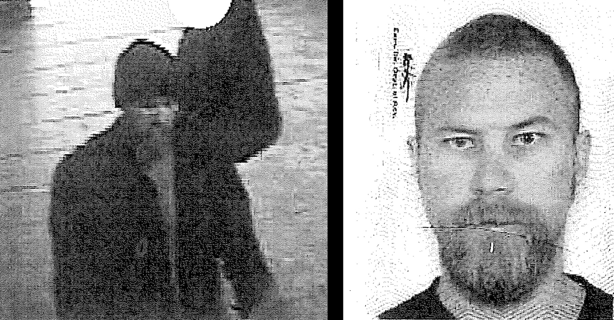 Walmart security footage (left) shows a man the FBI believes to be Jerry Banks, who is pictured at right in a Colorado driver's license photo. (Images from an FBI affidavit filed in federal court in Vermont.)