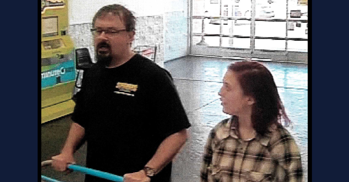 Tad Cummins and Elizabeth Thomas were captured by a security camera at an Oklahoma Walmart store while Thomas was missing and Cummins was on the run. (Image via the TBI.)