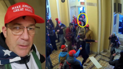 John Cameron is seen in a screengrab from a selfie-style video; surveillance footage shows him entering the Capitol on Jan. 6.