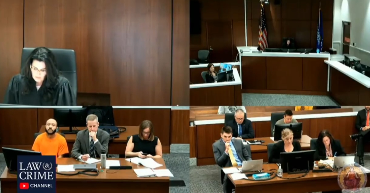 Judge Jennifer Dorow (top left) and Darrell Brooks (bottom left, in orange).