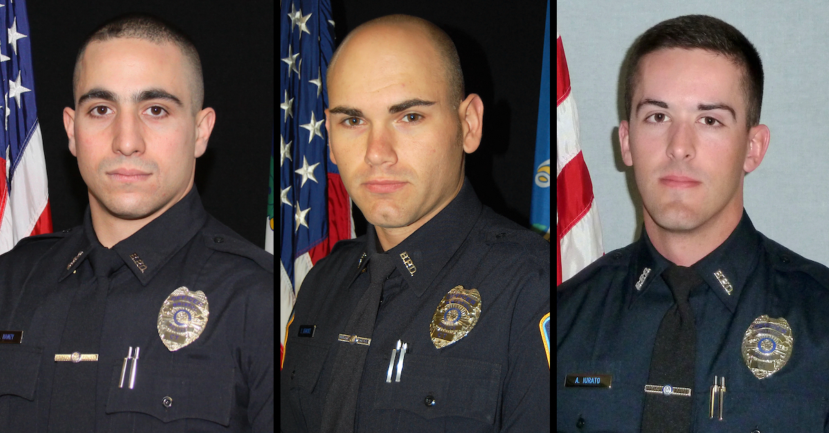 Officer Alex Hamzy (left) and Sgt. Dustin Demonte (center) were killed in the line of duty. Officer Alec Iurato (right) was seriously injured. (All three images via the Connecticut State Police.)