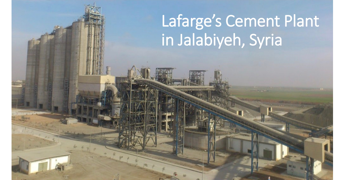 A DOJ-provided picture shows Lafarge's cement plant in Jalabiyeh, Syria, against a blue sky and what appears to be a dry, desert location.