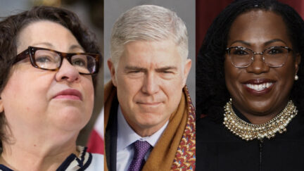 Justices Sonia Sotomayor (L) Neil Gorsuch (C) and Ketanji Brown Jackson (R)