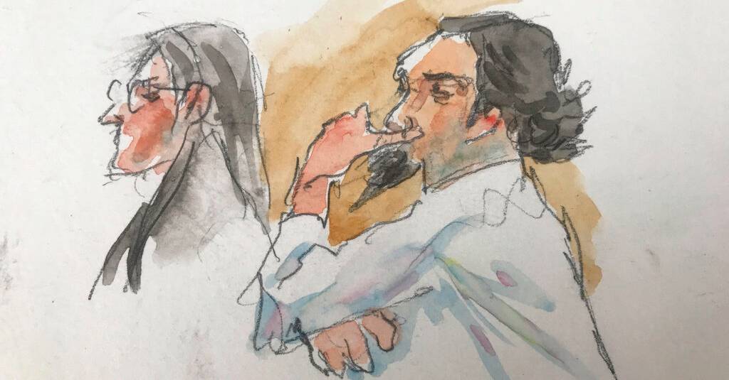 In this courtroom sketch, Ruslan Maratovich Asainov, right, appears in federal court, Tuesday, Feb. 7, 2023, in New York. Asainov, a former New York stock broker, was convicted Tuesday of becoming a sniper and trainer for the extremist Islamic State group in Syria and Iraq. (Aggie Whelan Kenny via AP)