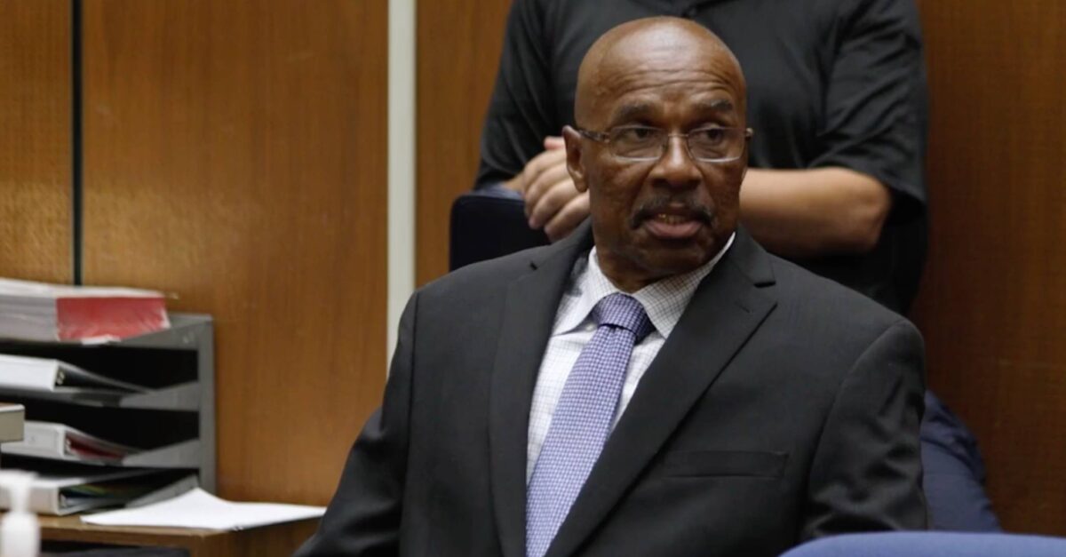 Maurice Hastings reacts after a judge vacates his conviction in a rape and murder case in Los Angeles in October 2022. (Screenshot from a video of the hearing from the Los Angeles County District Attorney's Office)