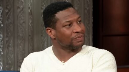 Actor Jonathan Majors was arrested for allegedly assaulting a woman in what cops called a domestic dispute. Officers initially did not go into much detail, but charges included strangulation. (Screenshot: The Late Show with Stephen Colbert)