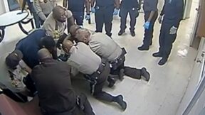 Video shows deputies and hospital staff pinning down a man at a Virginia hospital. The man later died and seven deputies and three hospital staff members face second-degree murder charges in the March 6, 2023 death. (Screenshot from CBS Richmond, Va. affiliate WTVR CBS 6)