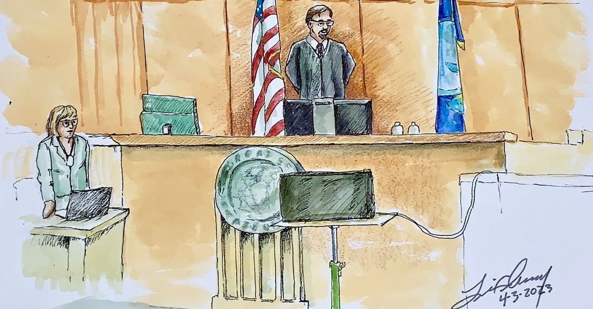 Judge Steven Boyce as sketched during day one of jury selection in the Lori Vallow murder trial