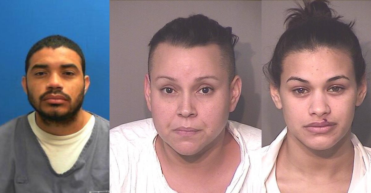 Ishnar Marie Lopez-Ramos, pictured center, recruited Alexis Ramos-Rivera, left, and Glorianmarie Quiñones-Montes, right, to murder her romantic rival. But the the hit team targeted the wrong woman and instead killed Janice Zengotita-Torres. (Mugshots of Lopez-Ramos and Quiñones-Montes: Osceola County Corrections; mugshot of Ramos-Rivera: Florida Department of Corrections)