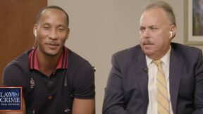 Travis Rudolph and Marc Shiner speaking to the Law&Crime Network on June 8, 2023, the day after a jury acquitted Rudolph of murdering Sebastien Jean-Jacques. (Screenshot: Law&Crime Network)