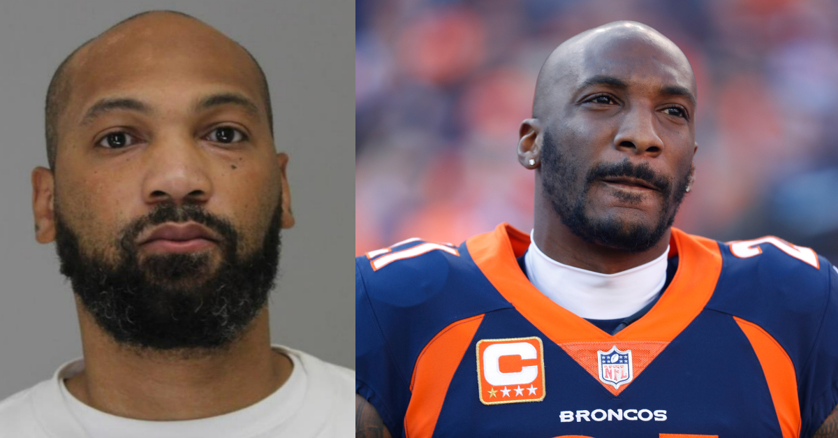 Yaqub Talib (left), the brother of NFL player Aqib Talib (right), pleaded guilty to murdering Michael Hickmon. (Mugshot: Dallas County Jail; image of Aqib Talib: AP Photo/Jack Dempsey, File)