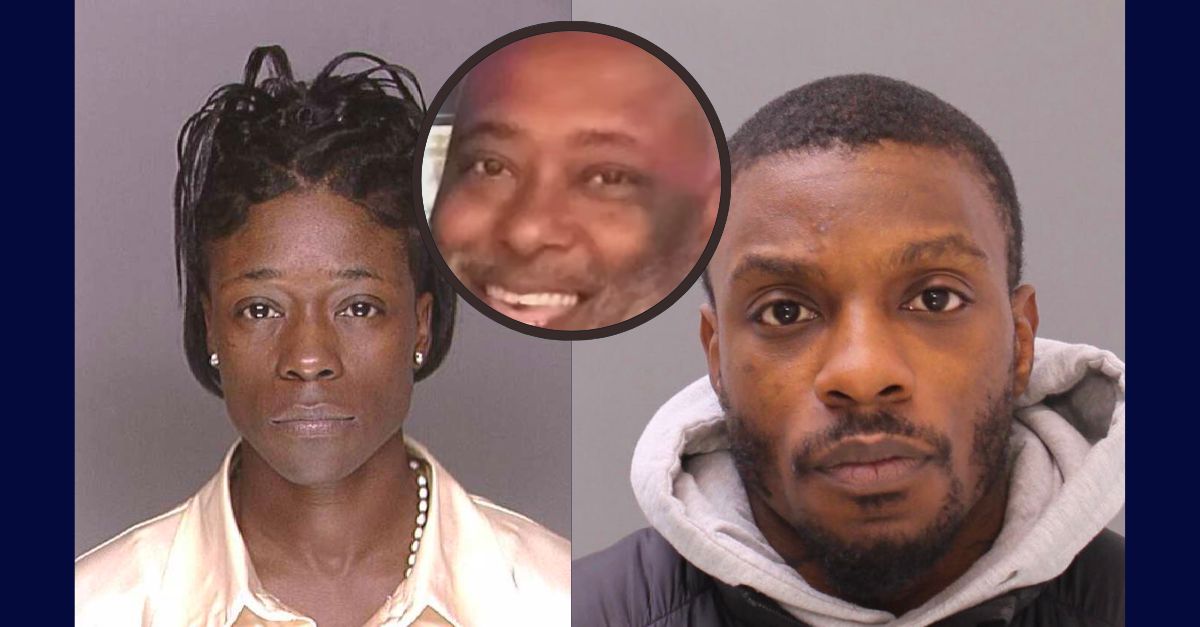 Joyce Brown Rodriguez (L) and Kahlill Saleem Brown (R) appear in mugshots; their victim, Christopher M. Wilson appears in a photograph inset.