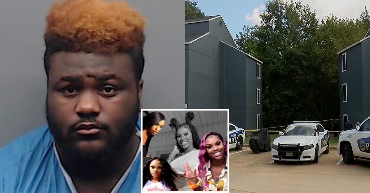Jamaurea Jermaine Britton (Smith County Jail) Deja Hood (Missing poster) and the apartment complex where he allegedly killed her (YouTube:KETK screenshot)