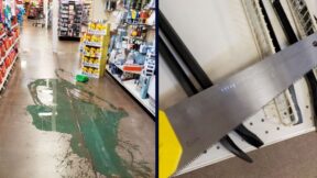 A hardware store employee is accused of cutting a coworker with a handsaw in Spokane, Washington. (Evidence photos from Spokane Sheriff's Office)