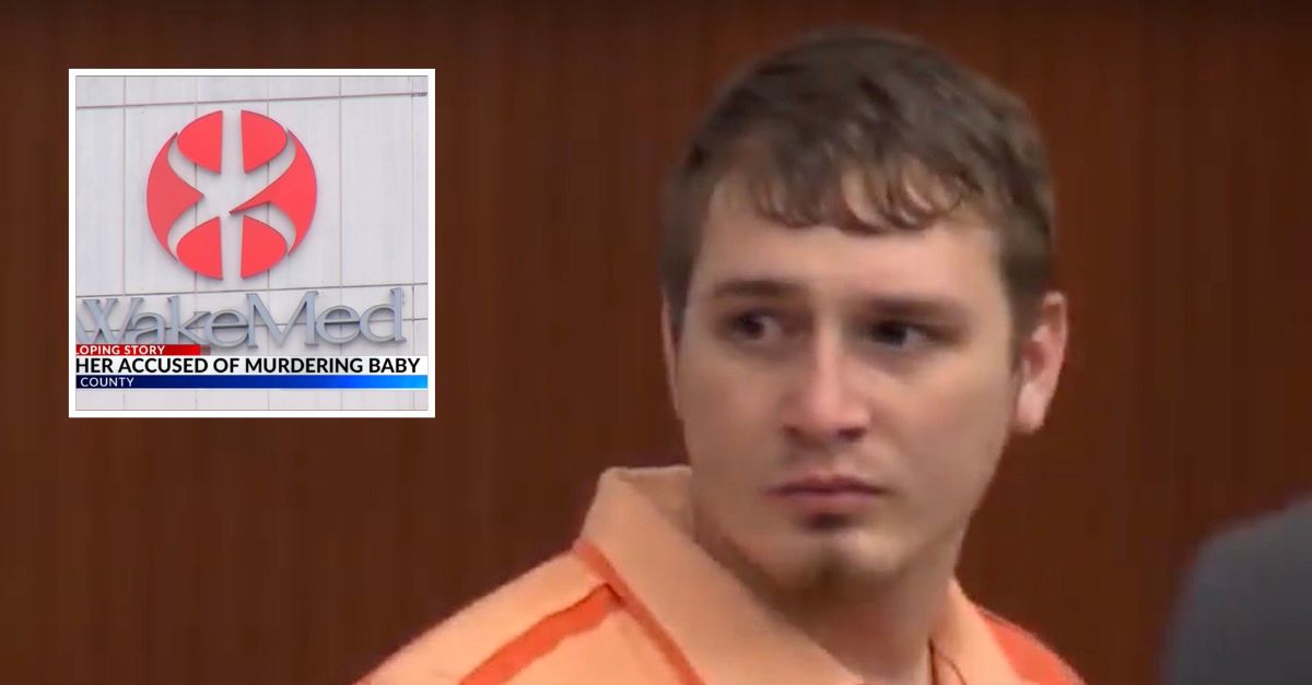 Noah Benjamin Bliss in court and the hospital where he allegedly killed his son (WNCN screenshot)