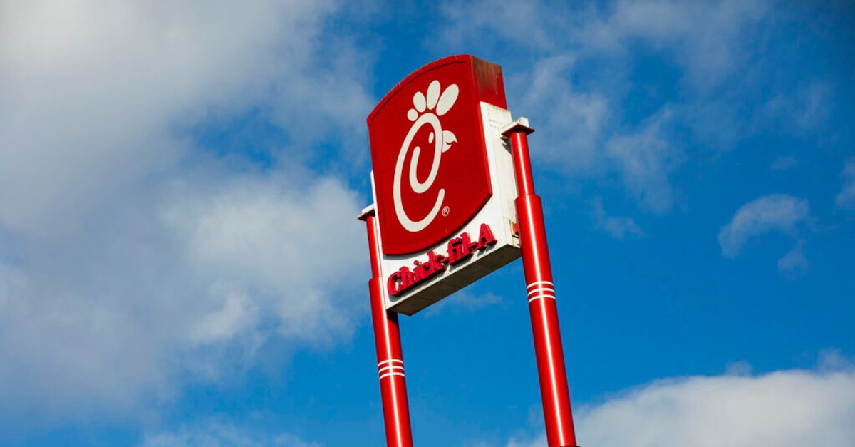 A logo sign outside of a Chick-fil-A restaurant location in Martinsburg, West Virginia on February 13, 2019. (Photo by Kristoffer Tripplaar/Sipa USA)(Sipa via AP Images)