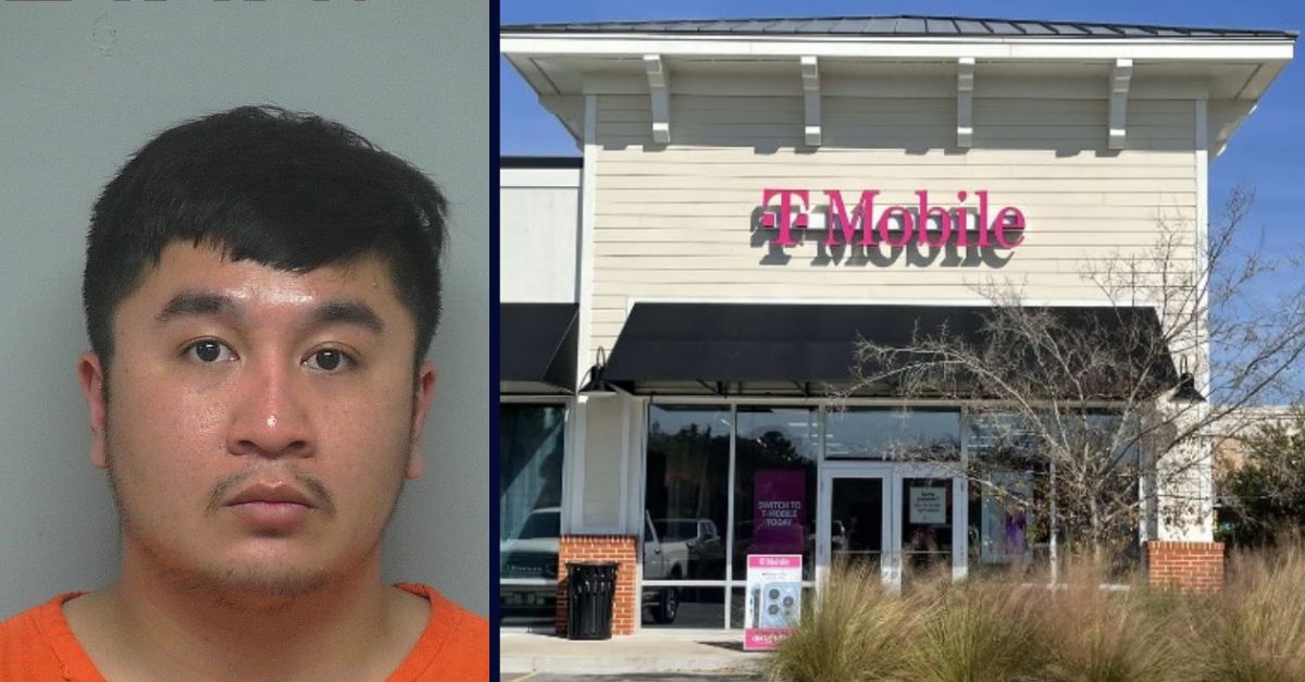 James Tu (Mug shot from Beaufort County Detention Center; T-Mobile storefront from court documents)
