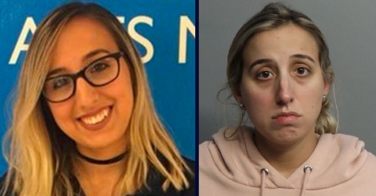 Brittiny Lopez-Murray appears in two images; on the let when she was honored as the "rookie teacher of the year" and on the right when she was arrested in 2021