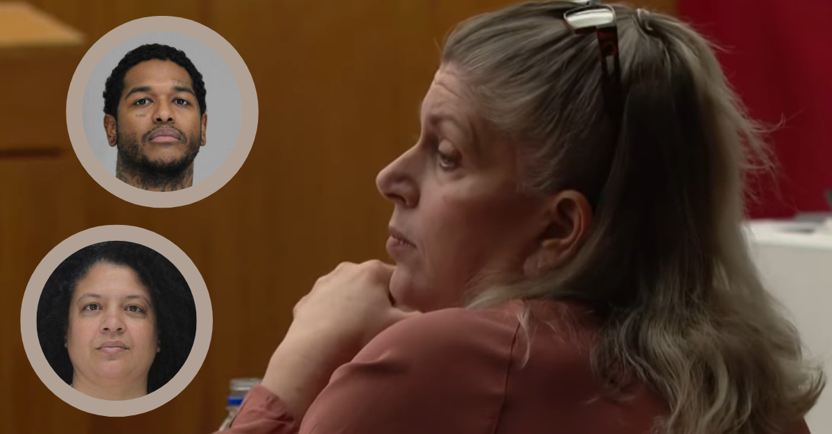 Prosecutors dropped the murder cases against Charles Beltran and Nina Marano (both pictured in the insets). That leaves Lisa Dykes, seen here sitting in court, the sole defendant charged with murdering Marisela Botello-Valadez. (Mug shots: Dallas County Sheriff's Office; screenshots: KDFW)