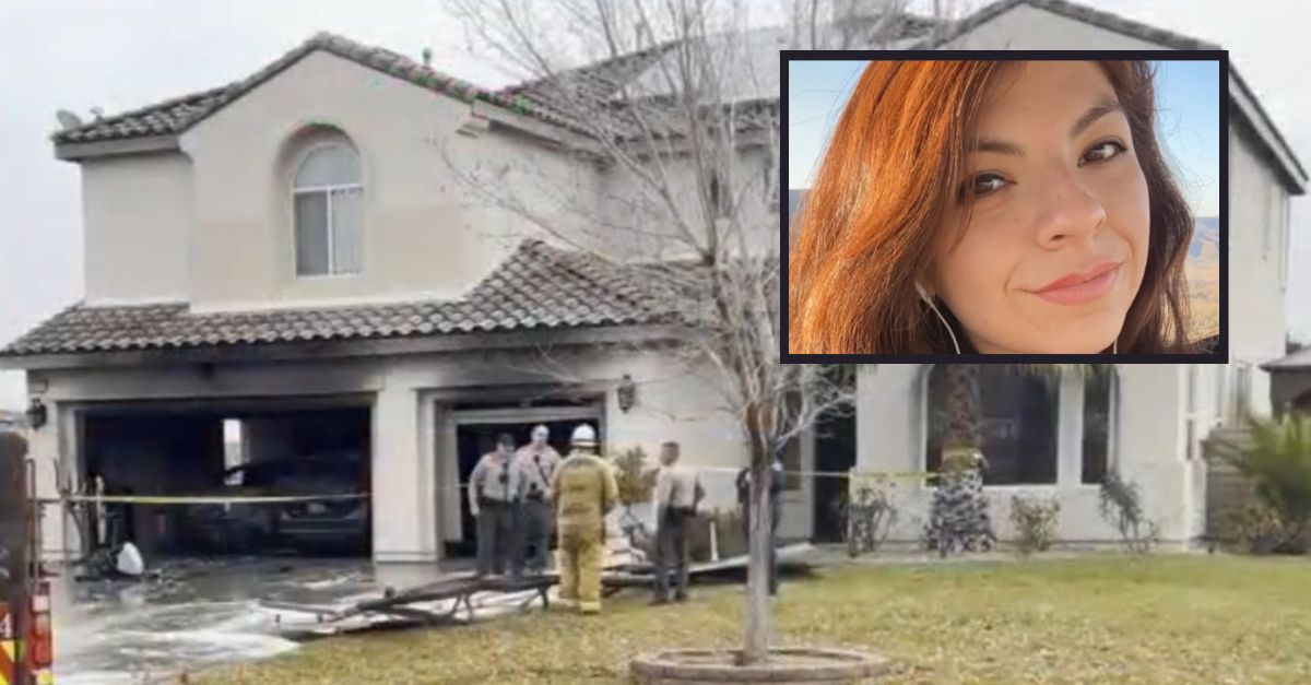 Veronica Aguilar was found dead and burned in a vehicle trunk at this home owned by suspect Matthew Switalski in Quartz Hill, California, deputies said (screengrab via KTTV; image of Aguilar via her family).