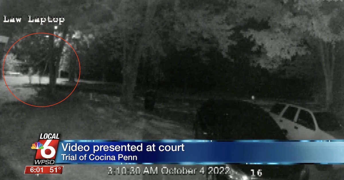 Still of doorbell footage played at Cocina Penn murder trial.