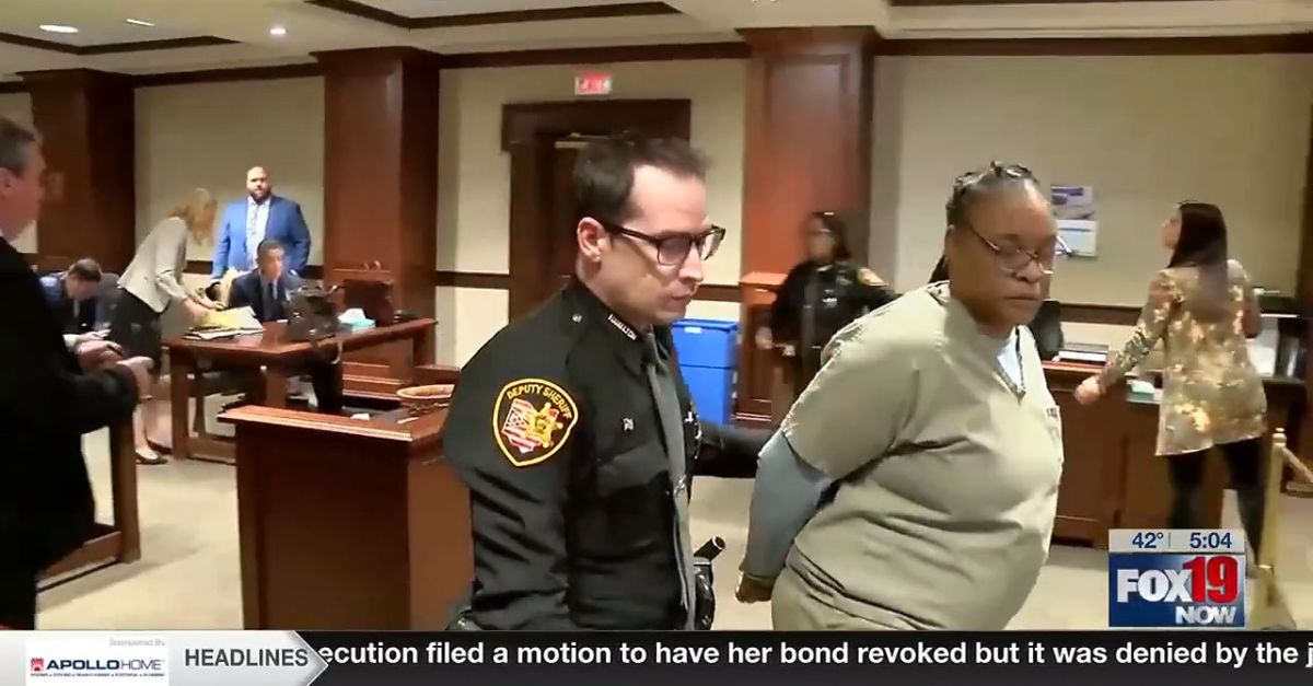 LaTonya Austin is led out of court after being sentenced for the death of her granddaughter Zaila Lee. (Screenshot from Cincinnati's FOX19 NOW/YouTube)