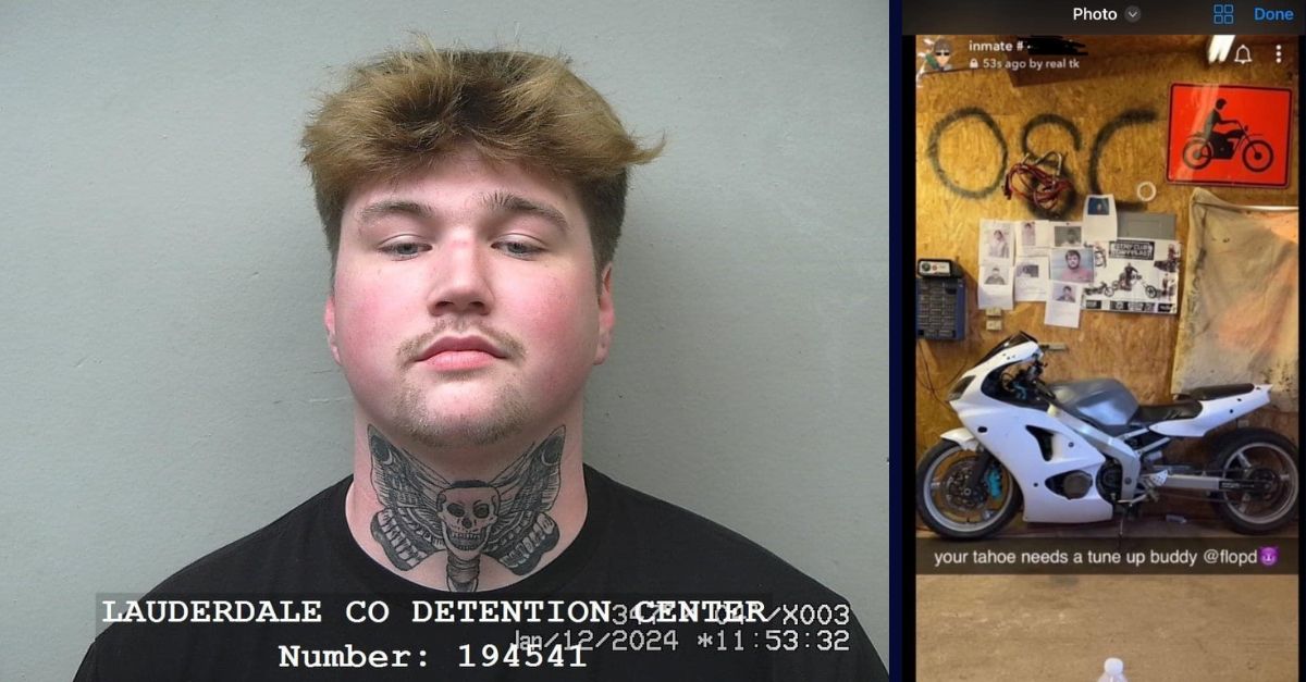 Titus Knight booking photo Florence Alabama Police Department/Right: Social media message taunting police allegedly from Titus Knight posted after a police chase. Courtesy Florence Alabama Police Department Facebook